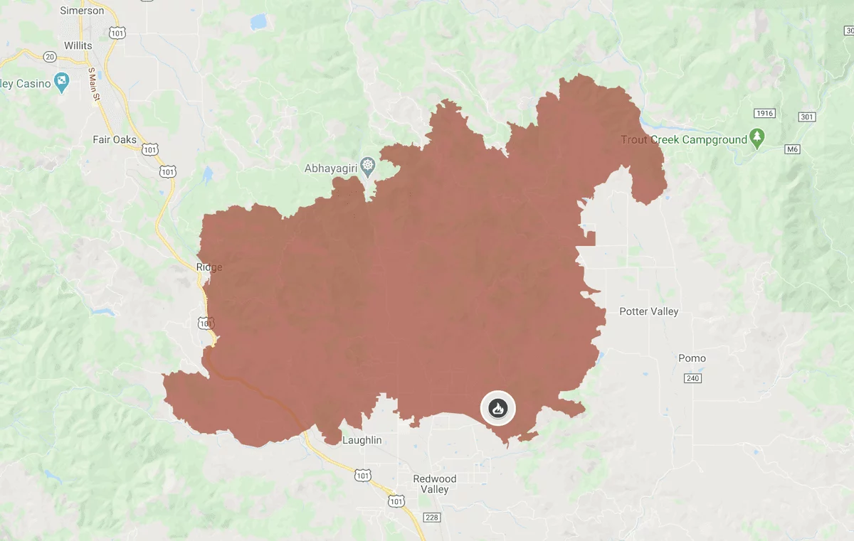 Redwood Complex Fire map