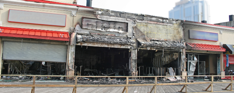 Burned down storefronts in California