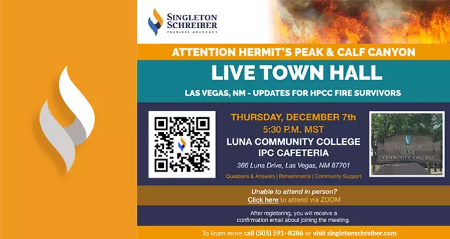 An event flyer for the Hermit's Peak and Calf Canyon Fire Town Hall