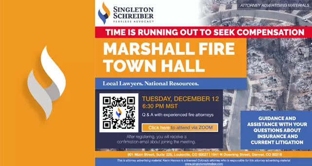 An event flyer for the Marshall Fire Town Hall event